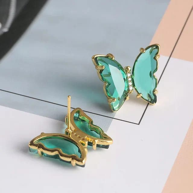 Crystal Butterfly Colorful Stud Earrings - Medium Size Elegance