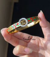 Gucci-Inspired Gold Bangle with Stones – Elegant & Trendy - Crazy Women