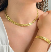 Triple Chain Golden Necklace And Bracelet Stainless Set - Crazy Women