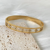 Elegant Gold-Plated Floral Cutout Bangle - Crazy Women