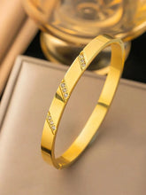 White Zircon Line Gold Stainless Steel Bangle – Elegant Luxury Bracelet for Women - Crazy Women