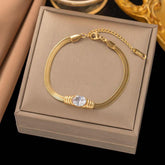 White Stone Gold Bracelet – Elegant Gold Bracelet with White Stones - Crazy Women