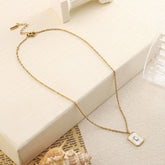 Rectangle Pearl 18K Plated Necklace waterproof tarnish free - Crazy Women