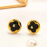 earrings | Fourleaf Circle Clover Earrings Black | Jewelry Online | Jewelry Store - Crazy Women