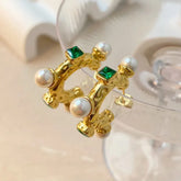 Emerald Pearl Hoop Earrings - Crazy Women