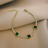 Luxury Emerald & Crystal Bracelet for Women – Elegant Gold-Plated Jewelry