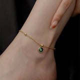 Elegant Gold Chain Anklet with Green Crystal Charm