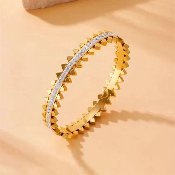 Cubic Zirconia Geometric 18k Gold plated Stainless Steel Bracelet - Crazy Women