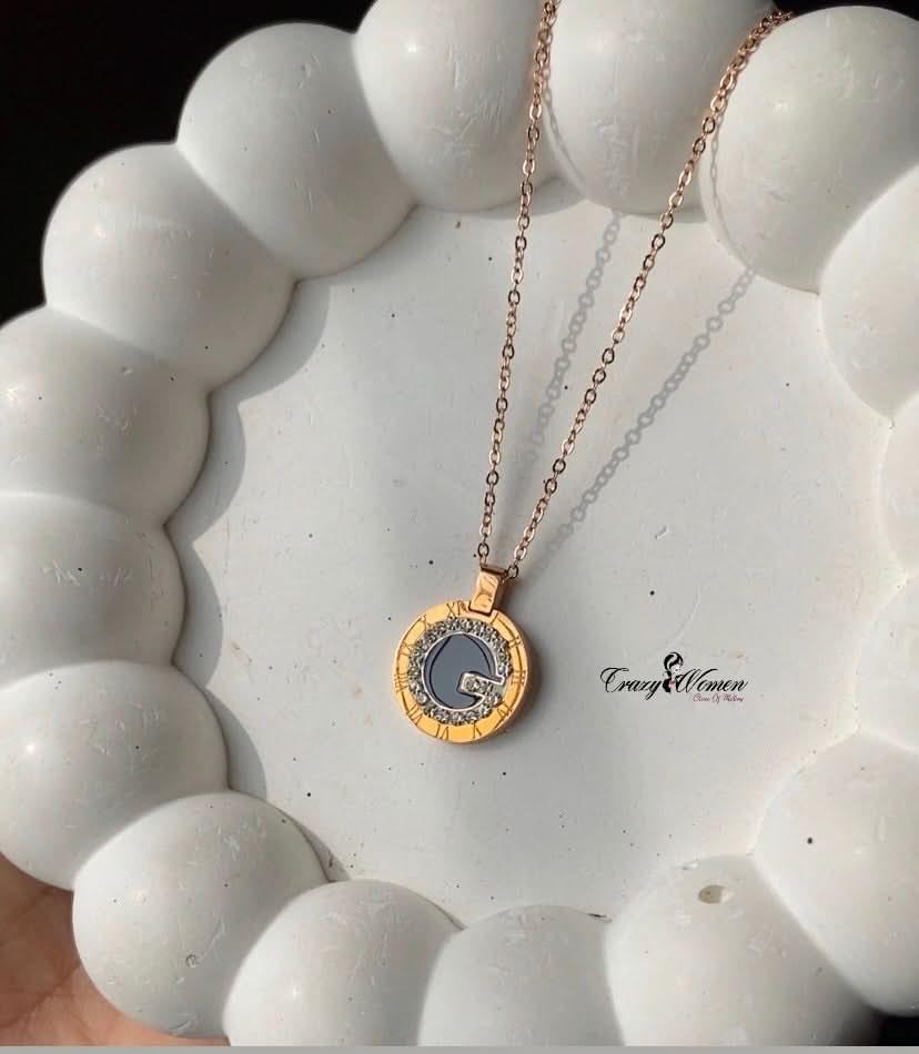 Stainless G Letter Rose Gold with Stone Necklace – Elegant & Stylish Jewelry - Crazy Women