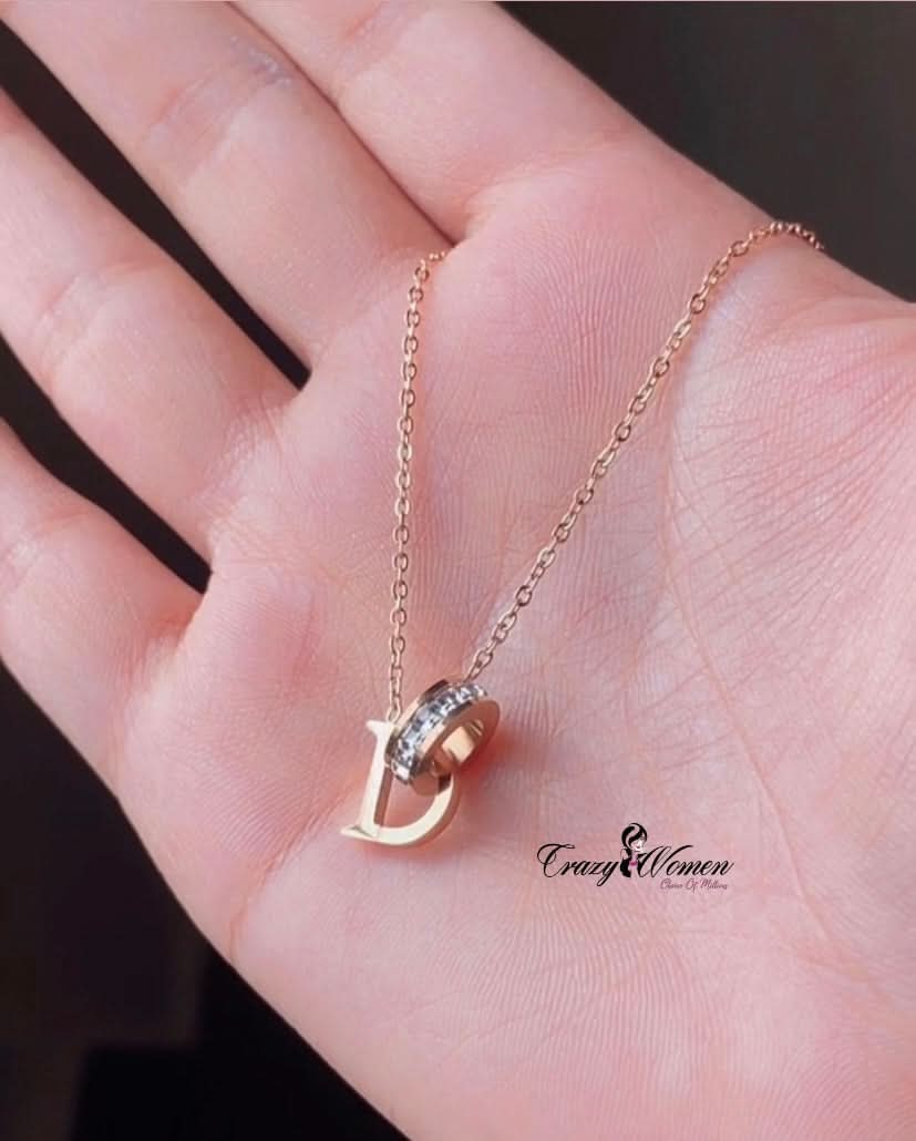 Stainless Rose Gold D-Shape Necklace – Elegant & Modern Design - Crazy Women