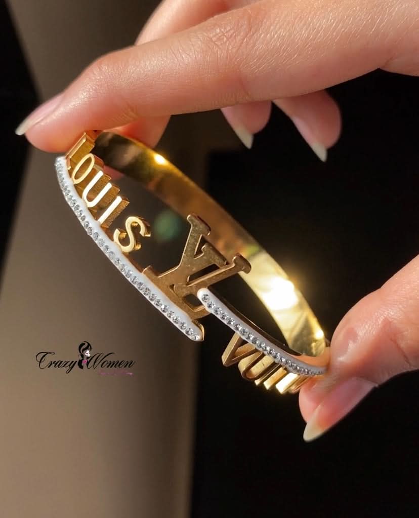 LV Stylish Gold Bangle – Luxury Stainless Steel Bracelet - Crazy Women