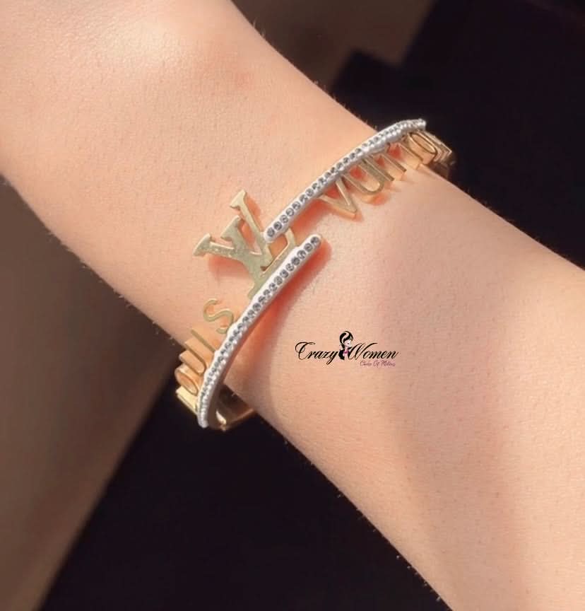 LV Stylish Gold Bangle – Luxury Stainless Steel Bracelet - Crazy Women
