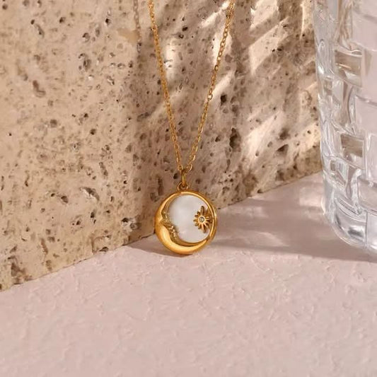 Gold Moon Shell Pendant Necklace waterproof tarnish free