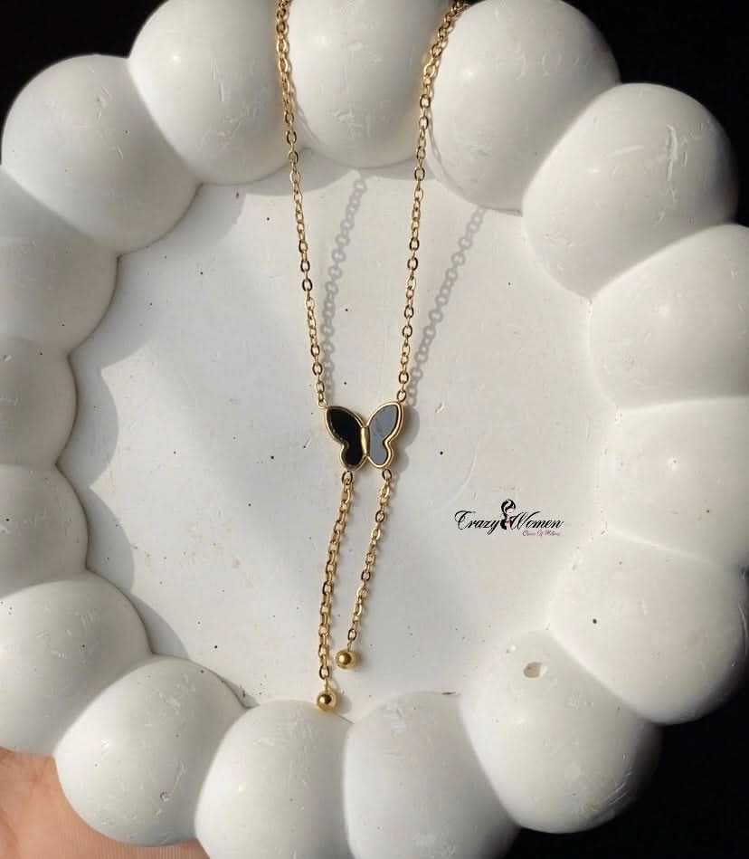 Black Butterfly with Golden Chain Necklace - Crazy Women