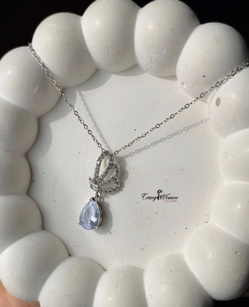Silver Zircon Drop Design Necklace – Elegant & Sparkling Jewelry - Crazy Women