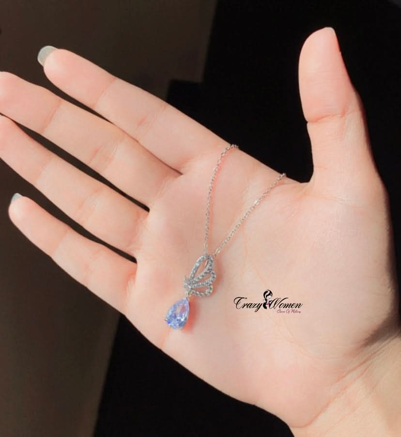 Silver Zircon Drop Design Necklace – Elegant & Sparkling Jewelry - Crazy Women