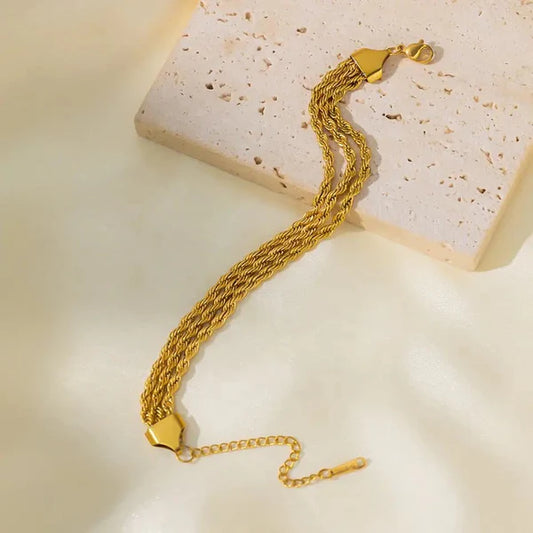 18k Gold Plated Triple Layer Rope Chain Bracelet - Crazy Women