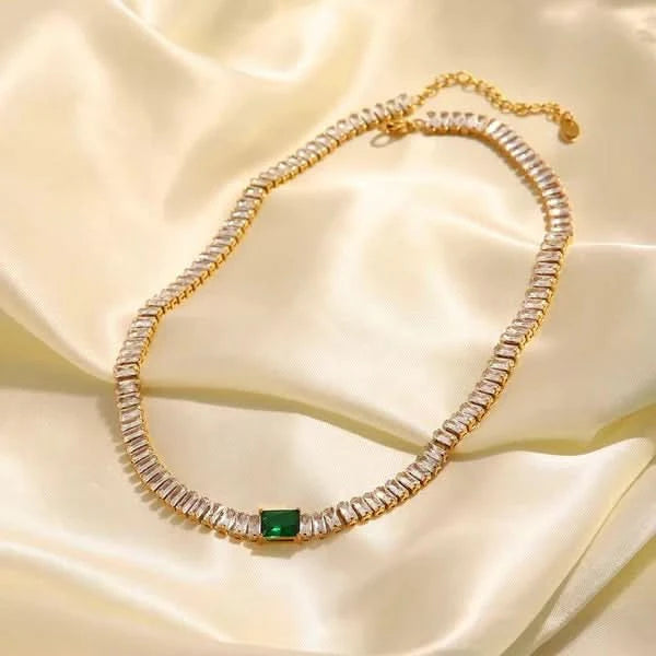 18k Gold Plated Emerald Zircon Necklace