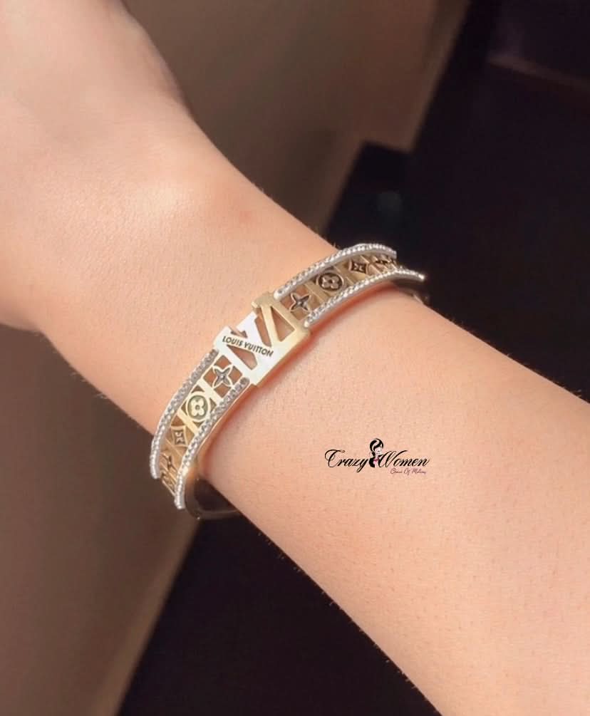 Elegant LV-Inspired Gold Bangle – Stainless Steel Bracelet - Crazy Women
