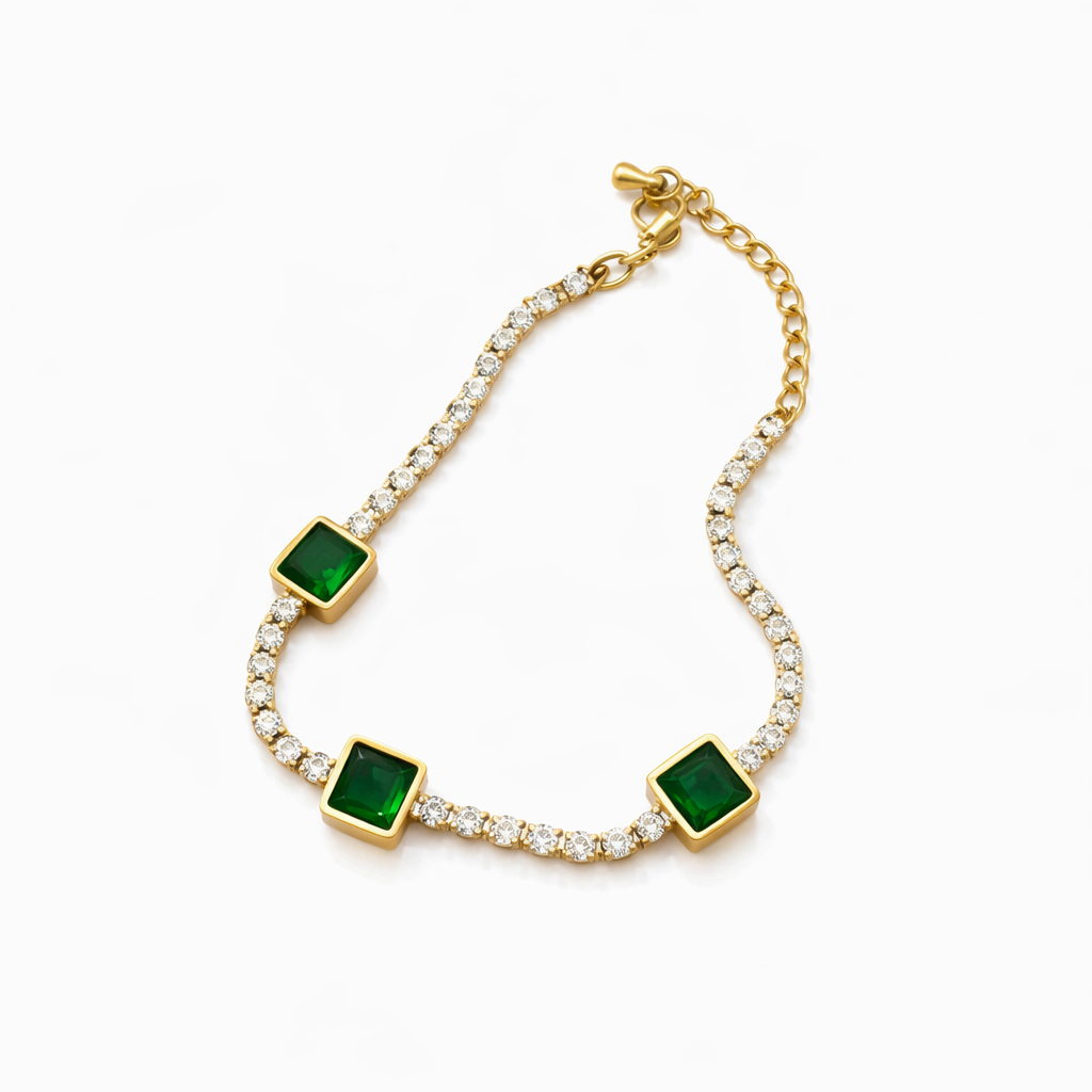 Luxury Emerald & Crystal Bracelet for Women – Elegant Gold-Plated Jewelry