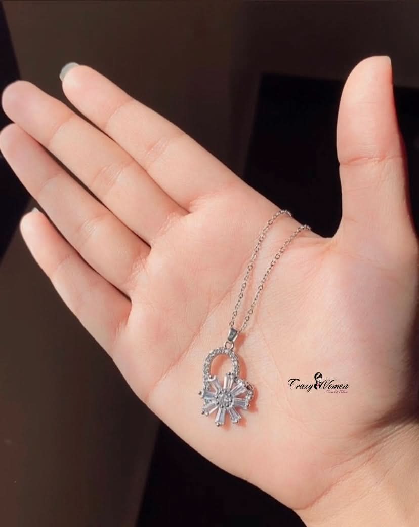 Silver Flower & Heart Pendant Charming Necklace – Elegant & Timeless Jewelry - Crazy Women