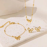Golden Bow Jewelry Set – Dainty Bow Necklace, Bracelet & Earrings for Women