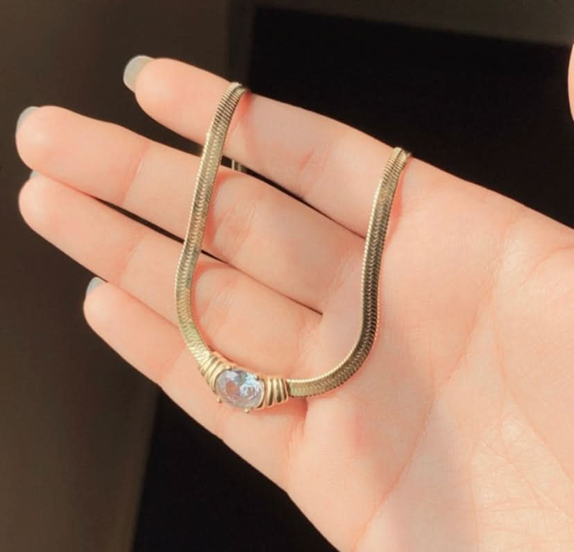 Snake Chain White Zircon Stone Necklace – Elegant Jewelry for Women - Crazy Women