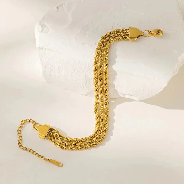 18k Gold Plated Triple Layer Rope Chain Bracelet