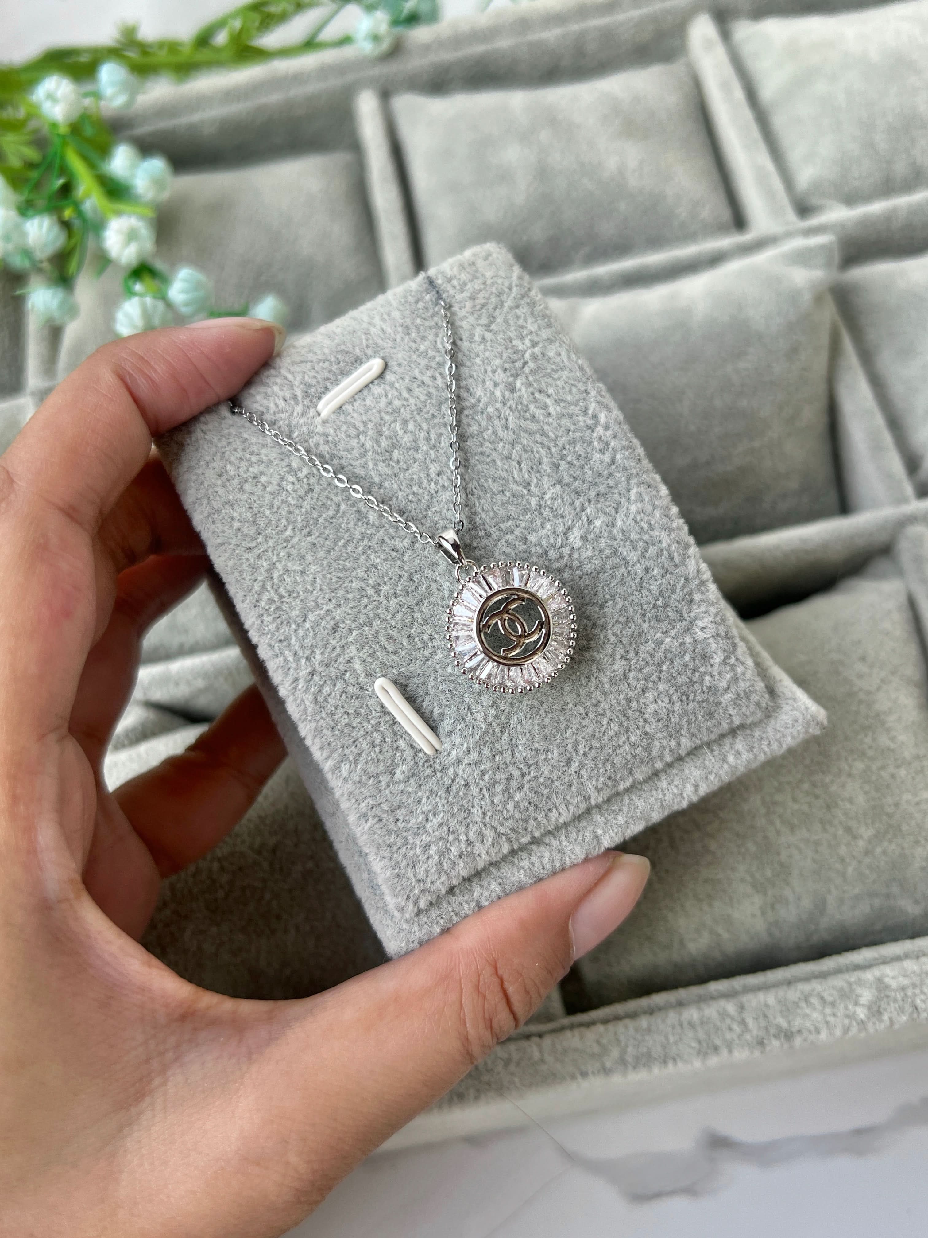 Silver Round CC Necklace - Crazy Women