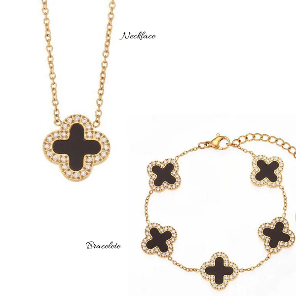 Tory Luxurious Rhinestone Clover Bracelet & Necklace Set