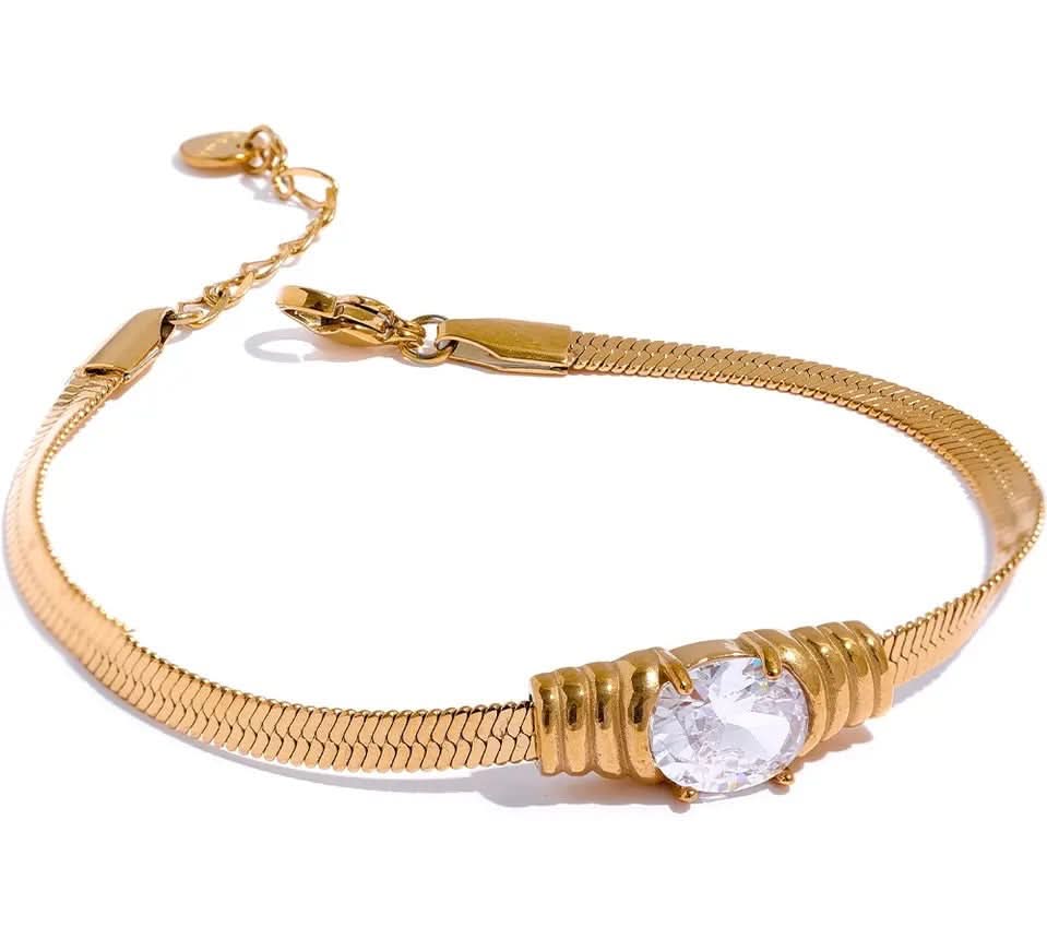 White Stone Gold Bracelet – Elegant Gold Bracelet with White Stones - Crazy Women