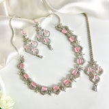 Stylish AD Necklace Set Pink Stone