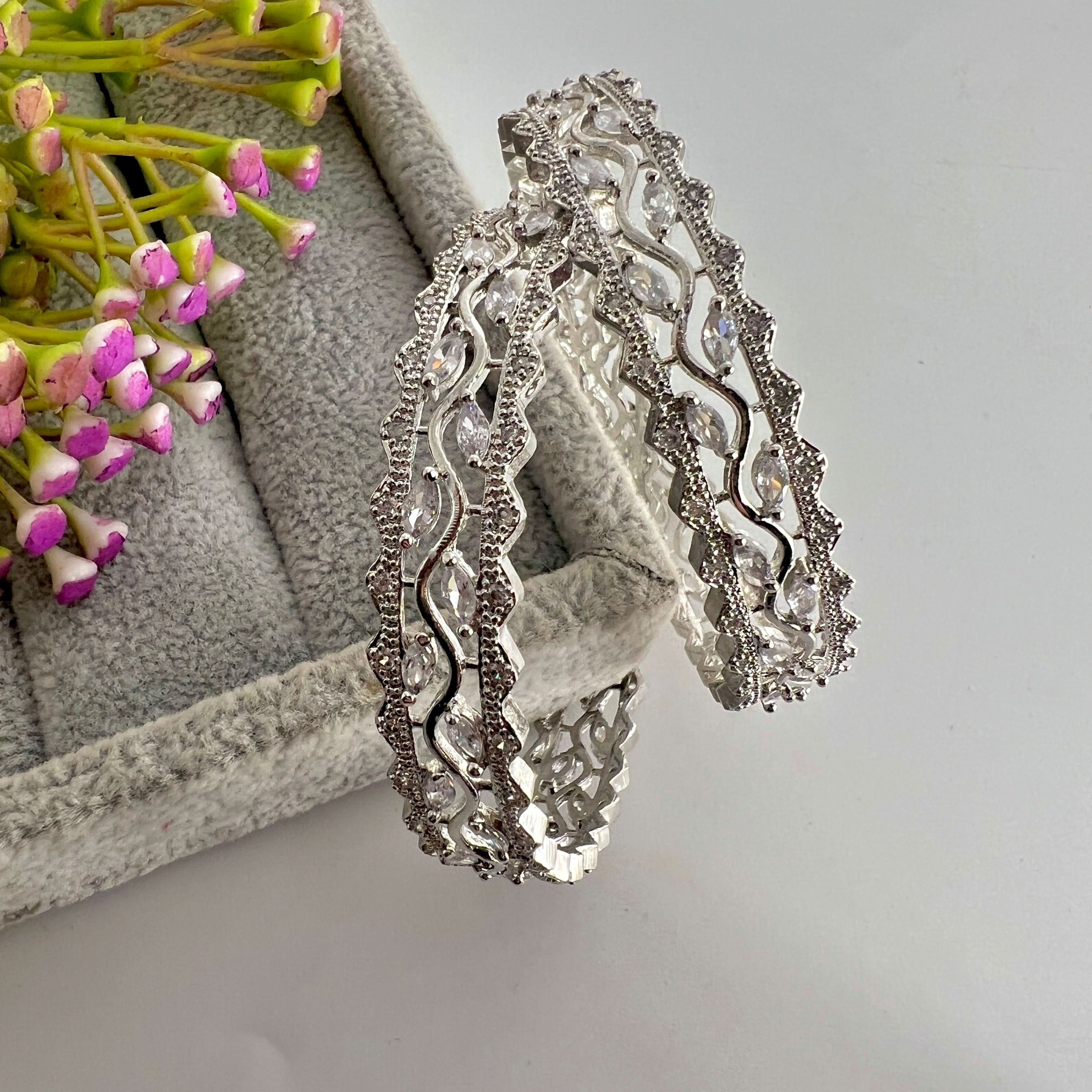 American Diamond Zircon Bangle 2pc. set - Crazy Women