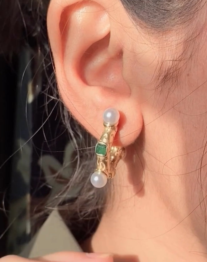 Emerald Pearl Hoop Earrings - Crazy Women