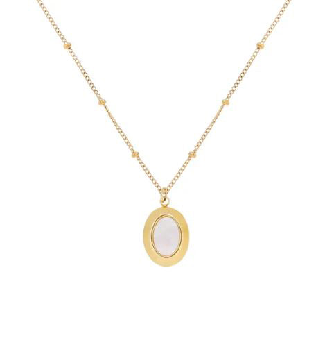 Elegant Oval Mother of Pearl Pendant Necklace – Gold Plated Satellite Chain