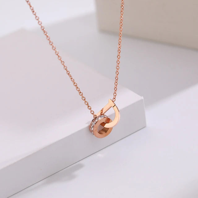 Stainless Rose Gold D Shape  Necklace | Jewelry Store | Jewelry Shop - Crazy Women