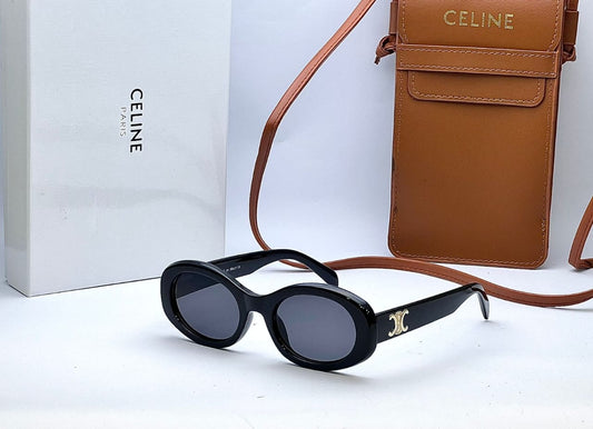 Celine Style Black Oval Sunglasses with Gold Logo – Luxury Designer Shades