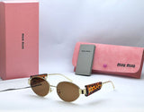 Miu Miu Round Brown Sunglasses with Leopard Arms – Luxury Designer Eyewear