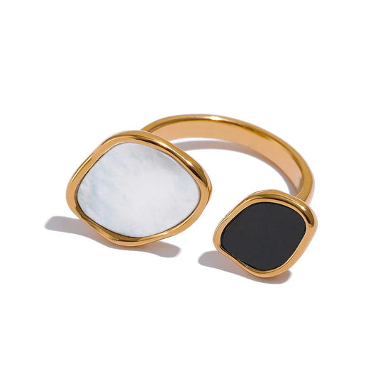 Modern Dual-Stone Open Wrap Ring – Gold Plated Geometric Statement Ring (Copy)