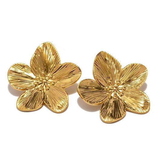 Statement Gold Hibiscus Flower Stud Earrings
