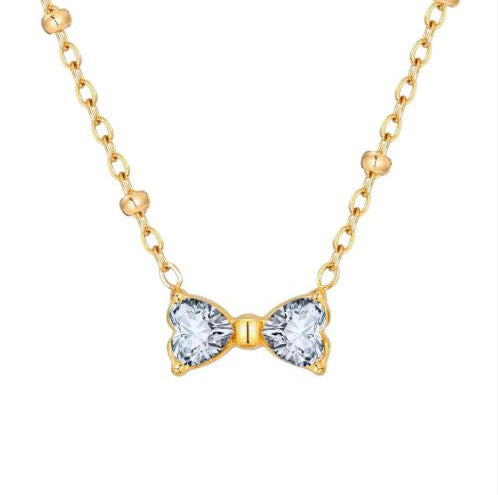 Minimal Gold Beaded Chain Necklace with Dual Crystal Pendant