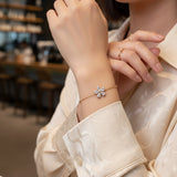 Gold Floral Crystal Charm Bracelet for Women