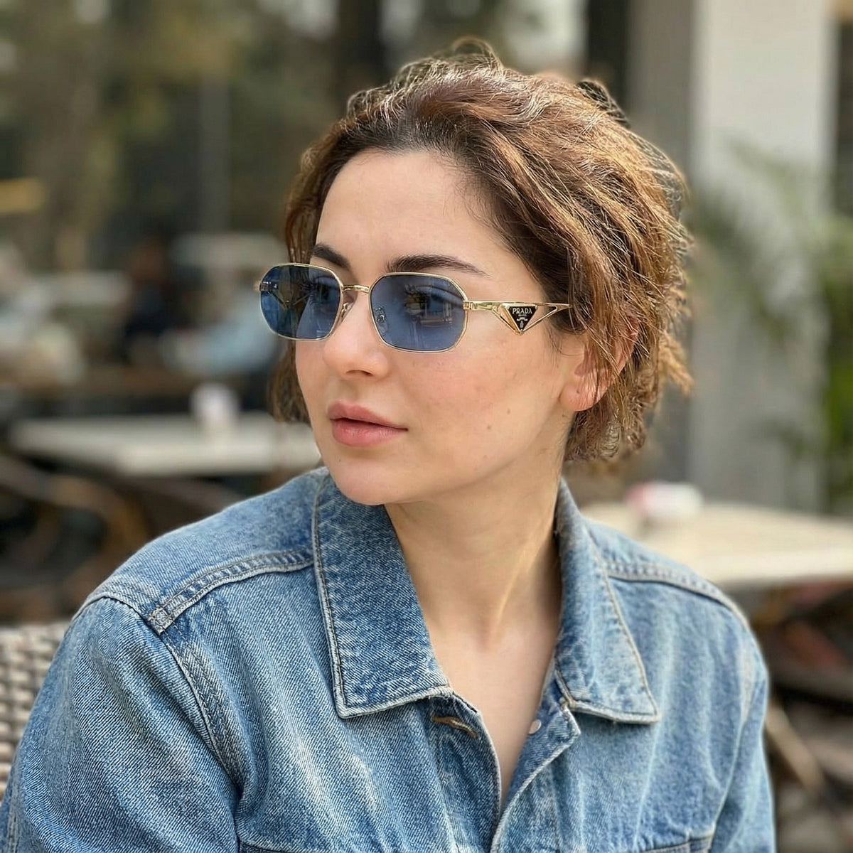 Prada Style Square Black Sunglasses with Gold Metal Frame – Premium Designer Shades