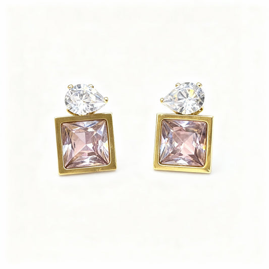 Gold Square Crystal Drop Earrings for Women