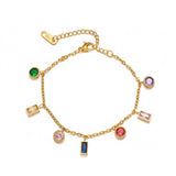 Multicolor Gemstone Gold Charm Bracelet for Women