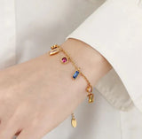 Multicolor Gemstone Gold Charm Bracelet for Women