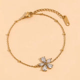 Gold Floral Crystal Charm Bracelet for Women