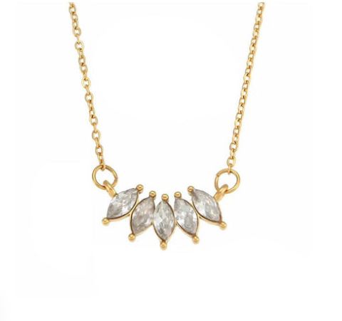 Marquise Crystal Leaf Pendant Necklace – Gold Plated