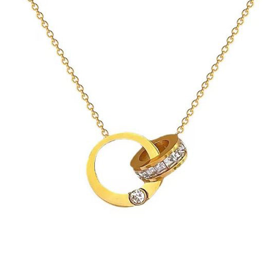 Elegant Interlocking Double Circle Pendant Necklace