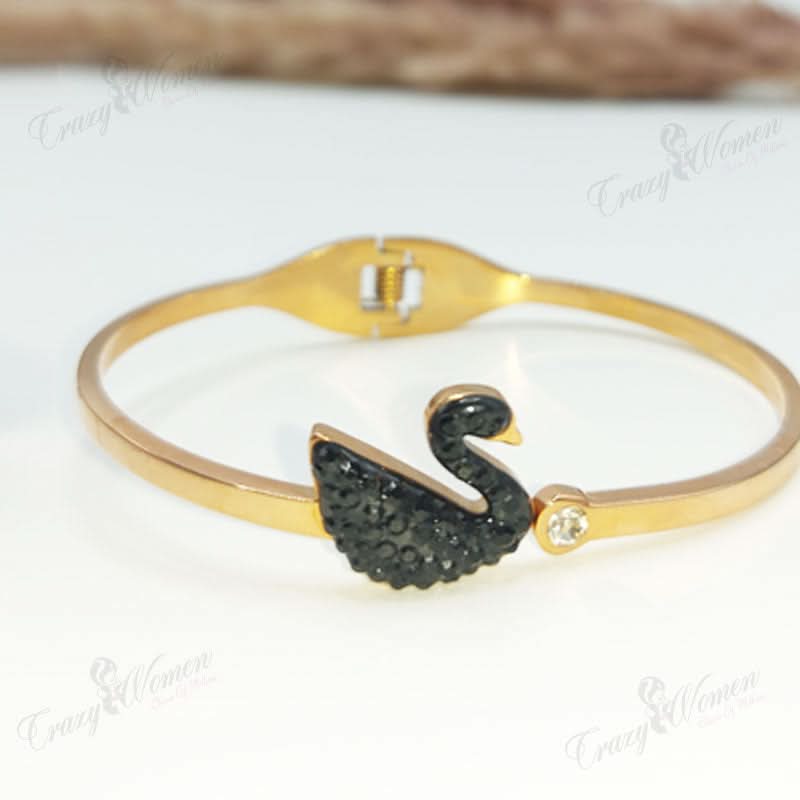 Rhinestone Black Swan Rose Alloy Titanium Steel Bracelet - 3243353 - Crazy Women is the Choice of millions